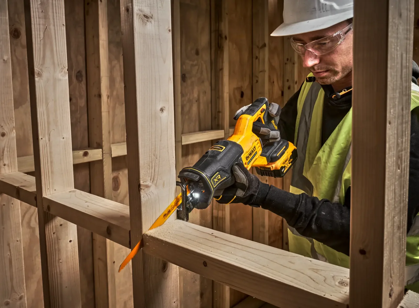 DeWalt DCS382 reciprocating saw in use on site