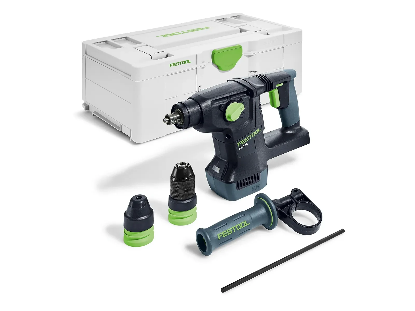 Festool KHC 18 Basic contents: rotary hammer, two chucks, auxiliary handle and Systainer³
