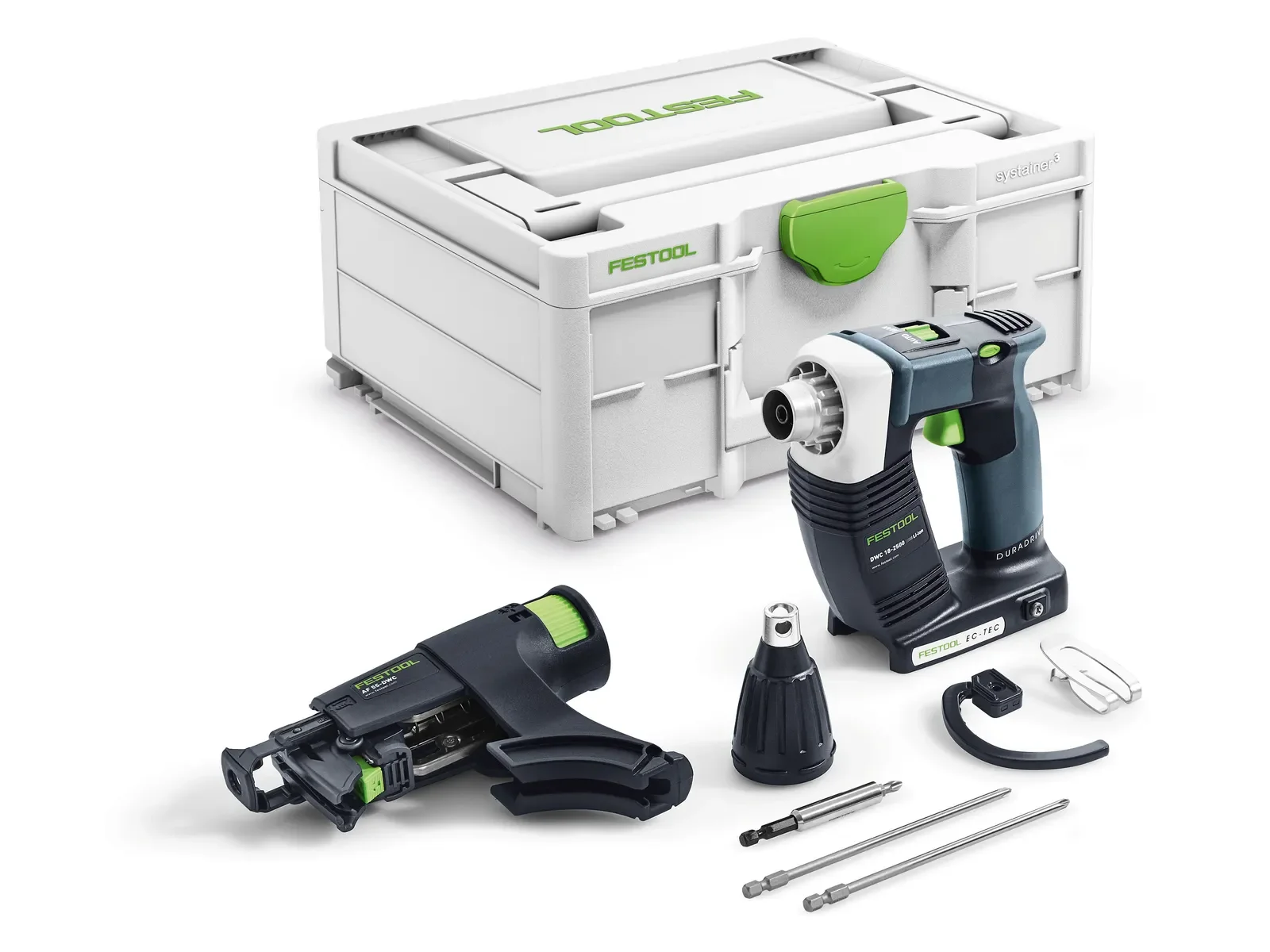 Festool DWC 18-2500 Basic contents: screwdriver, magazine attachment, bits and Systainer³