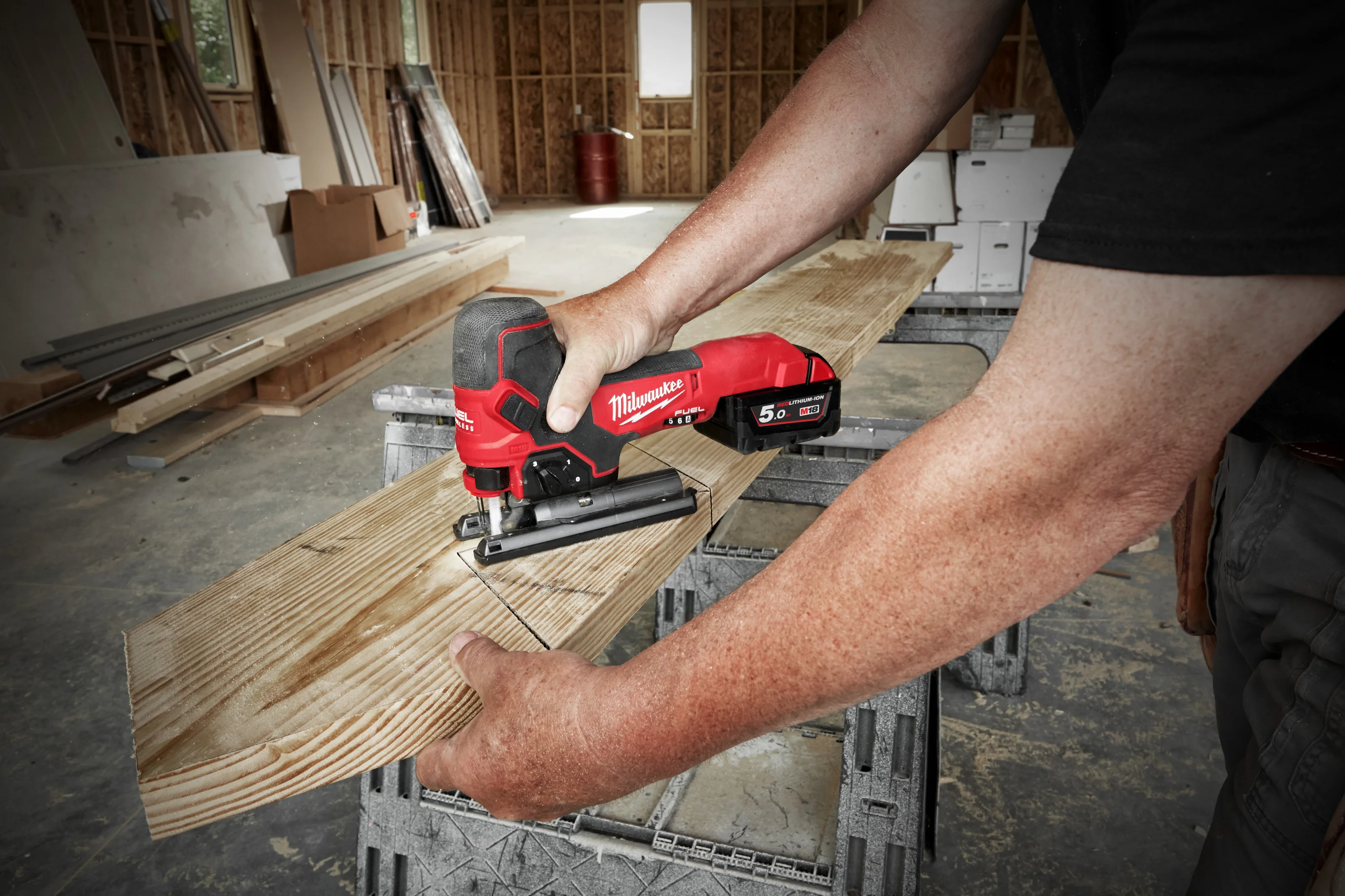 M18 FBJS FUEL Body Grip Jigsaw in use on the job
